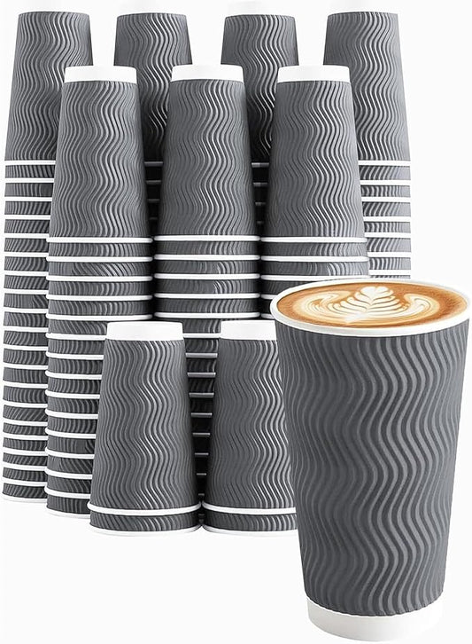 Clawsoff 50 Pack 20 oz Coffee Cups Disposable Insulated Paper Cup Gray | Premium Sturdy Ripple Wall, Ideal For Hot Beverage or Cold Drinks , Office, Home, Cafe, Party, Travel Daily Use by BuyNow