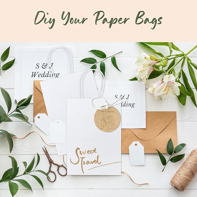 GSSUSA 100 Pack White Paper Bags with Handles, Small Gift Bags 5.25x3.75x8 | Sturdy Kraft Goodie Bags for Shopping, Retail, Wedding, Party Favors, Birthday Gifts, Boutique, Crafts, and Small Business. - Image 5