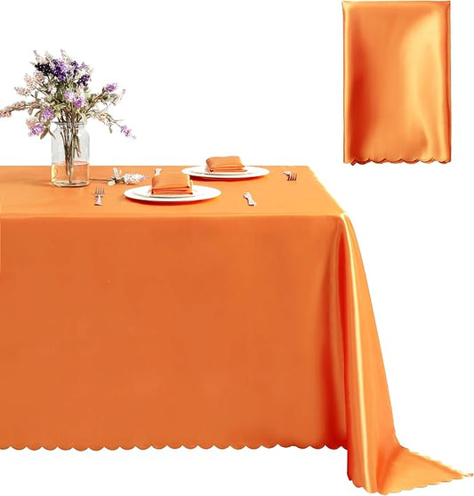 1 Pack Rectangle Satin Tablecloth 60 x 84 Inches Table Cover, Bright Overlay Table Cloth Silky Smooth Fabric Tablecloth Table Decor for Wedding Banquet Table Decoration, Orange