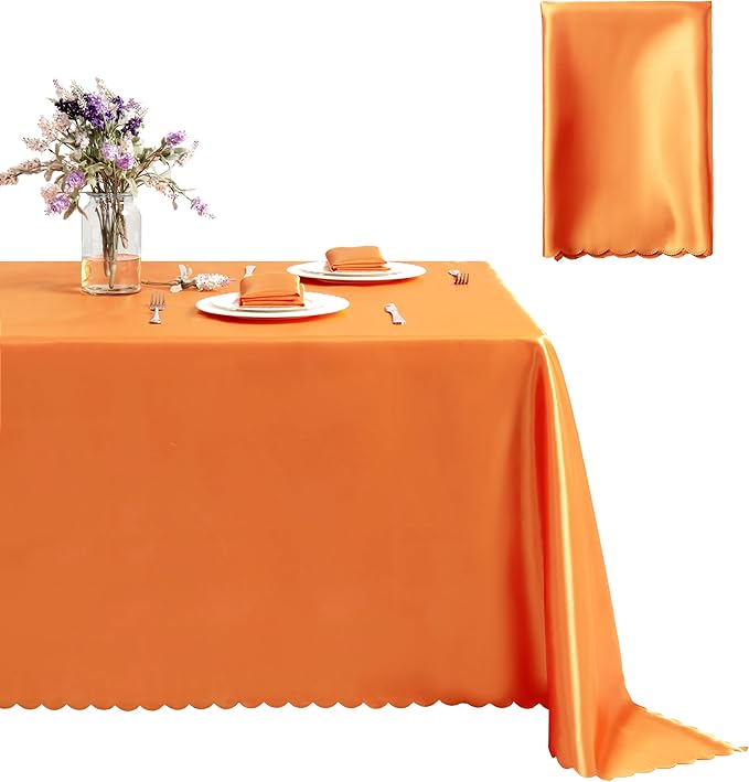 1 Pack Square Satin Tablecloth 52 x 52 Inches Table Cover, Bright Overlay Table Cloth Silky Smooth Fabric Tablecloth Table Decor for Wedding Banquet Table Decoration, Orange