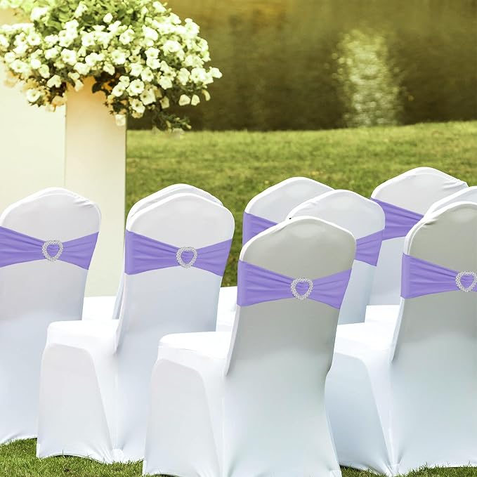 100PCS Spandex Chair Sashes Bows Universal Stretch Elastic Chair Cover Band Ties with Buckle Slider for Wedding Banquet Birthday Party Reception Event Decoration(Lavender) - Image 2
