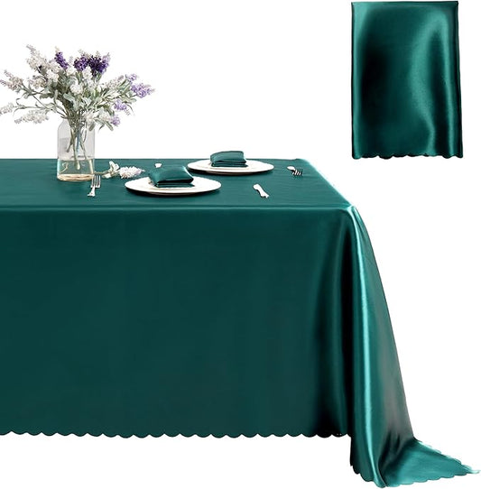 1 Pack Square Satin Tablecloth 52 x 52 Inches Table Cover, Bright Overlay Table Cloth Silky Smooth Fabric Tablecloth Table Decor for Wedding Banquet Table Decoration, Blackish Green