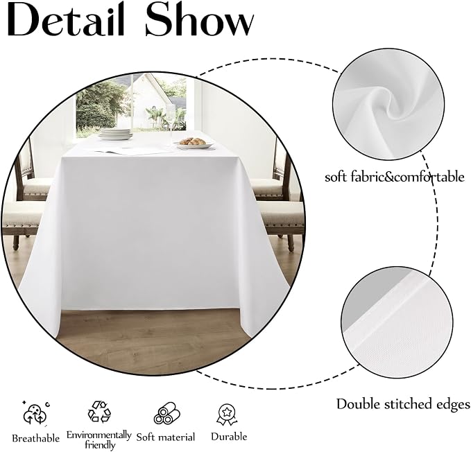 2 Pack White Rectangle Tablecloths 60x120 Inch for 8ft Tables | Washable Decorative Linen Polyester Table Cover for Dining Tables, Banquets Buffets Parties and Weddings - Image 5