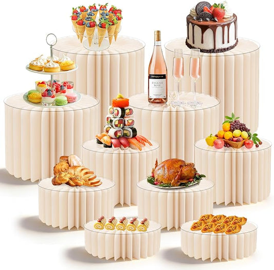 10 Pack Buffet Risers Foldable High Load-Bearing Food Display Risers for Buffet Table, Cylinder Cake & Dessert Stands for Weddings Party Catering Home Cupcake Stand Display with Clear Acrylic Tops by Budiwati