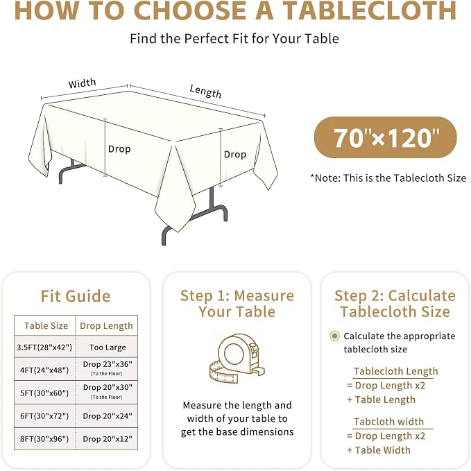 MRJ 6 Pack White Rectangle Tablecloth 70 X 120 Inch Stain and Wrinkle Resistant Table Clothes for Barbecue Picnic Dining Table Cover - Image 5