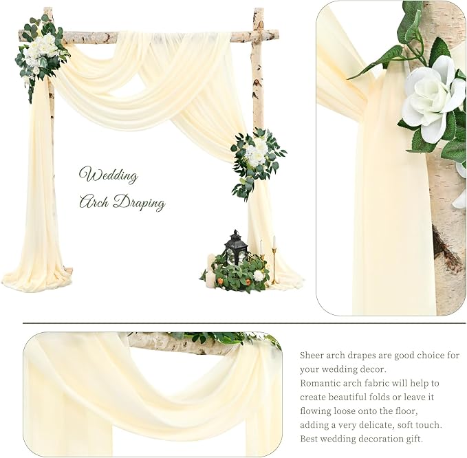 Showgeous Wedding Arch Draping Fabric Beige Chiffon Fabric Drapes - Image 3