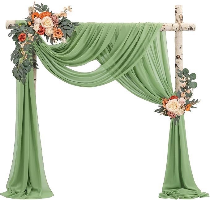 Showgeous Wedding Arch Draping Fabric Sage Green Chiffon Fabric Drapes - Image 9