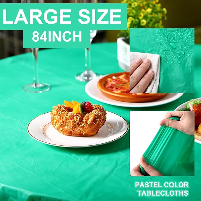 Ganeen 12 Pcs Colorful Tablecloth Neon Party Decorations 84 Inch Round Rainbow Table Cloths Plastic Tablecloth Disposable Round Plastic Pastel Table Cover for Wedding Birthday Party - Image 4