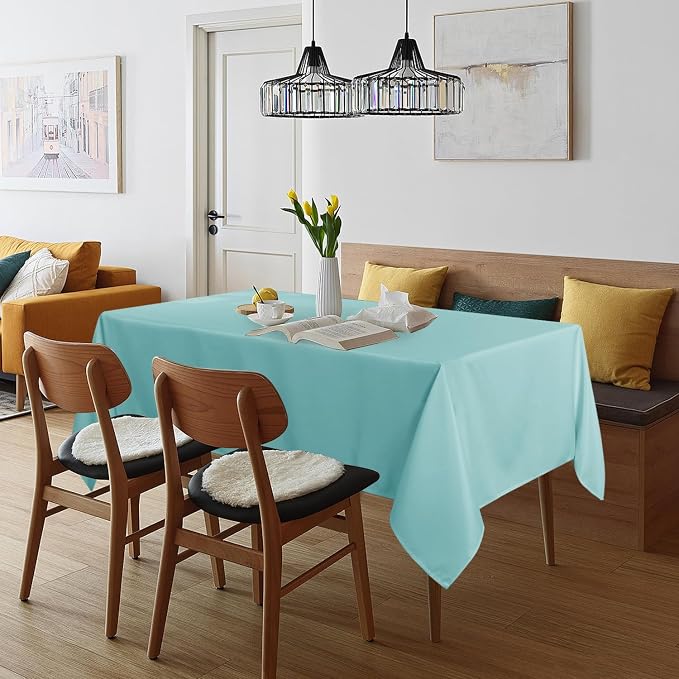 sancua Rectangle Tablecloth, 60 x 84 Inch, Turquoise | Stain and Wrinkle Resistant, Washable Polyester Cloth, Decorative Fabric Cover, For Dining Tables, Buffet Parties and Camping - Image 4