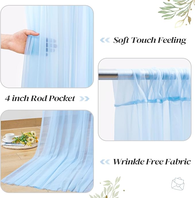 30ft x 10ft Blue Backdrop Curtain with Lights String for Parties, Sheer Tulle Wedding Photo Backdrops Drapes for Baby Shower Birthday Party Decorations Background for Photography - Image 4