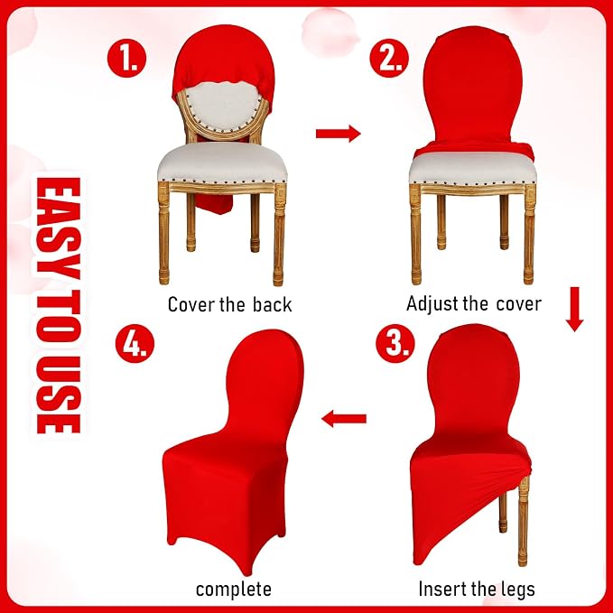 Moukeren 30 Pcs Wedding Chair Covers Spandex Folding Chair Covers Stretch Universal Polyester Fitted Seat Slipcovers for Wedding, Banquet, Celebration, Holidays, Dining Room, Living Room (Red) - Image 3