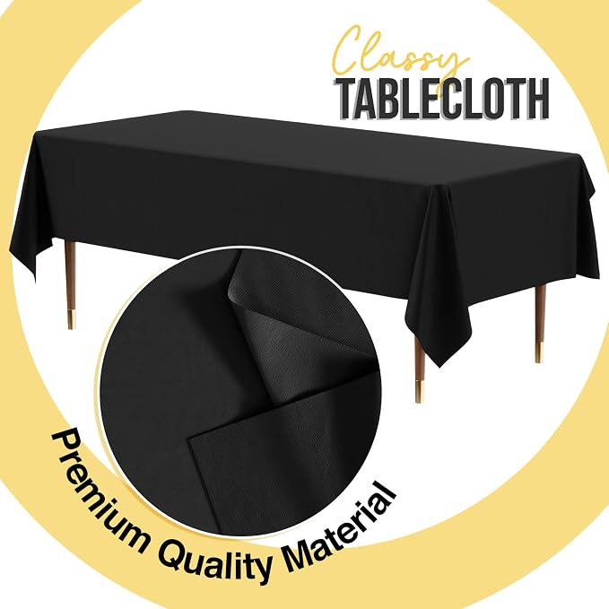 Exquisite 66% Thicker Premium Plastic Table Cloth Rectangle Table Cover 0.5 Mil 12 Pack Black Table Cloth 54 Inch x 108 Inch Disposable Tablecloth Won't Tear Easily Like Cheap Thin Brands - Image 3