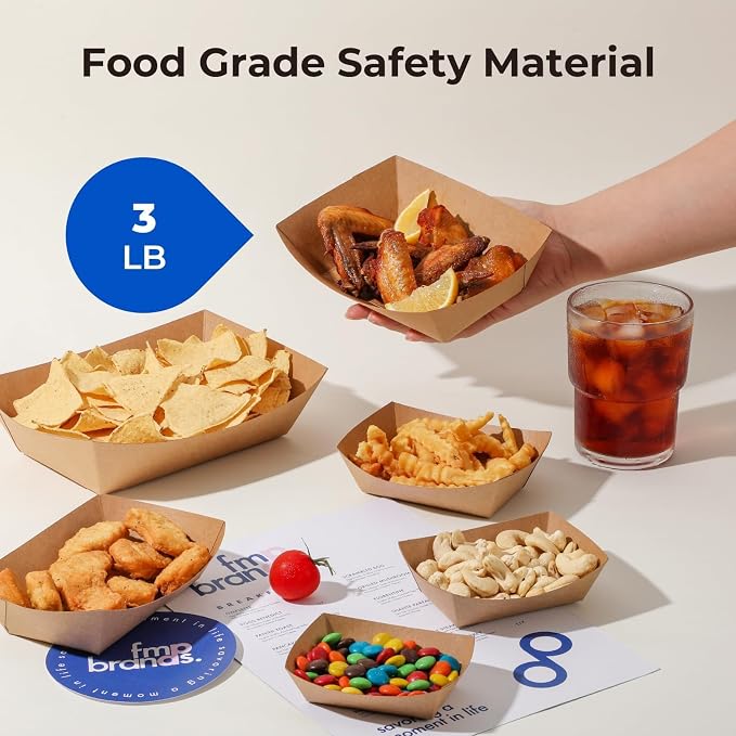 Fit Meal Prep [250 Pack 3 lb Paper Food Boats Heavy Duty Disposable Food Trays, Kraft Brown Nacho Tray for Parties Fairs Picnics Carnivals Holds Tacos Nachos Fries Hot Dogs Grease Resistant - Image 4
