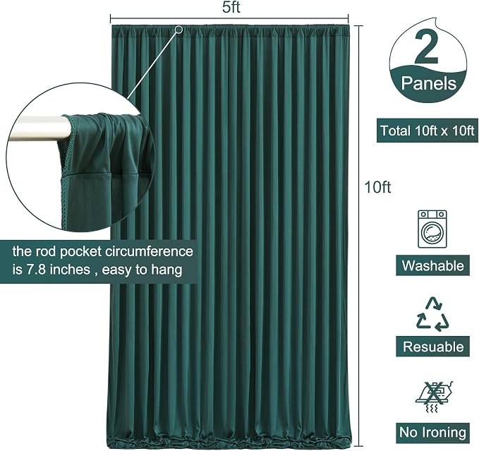 10ft x 7ft Hunter Green Backdrop Curtain for Parties Dark Green Wrinkle Free Backdrop Drapes Panels for Baby Shower Birthday Party Photo Photography Polyester Fabric Background Decoration - Image 6