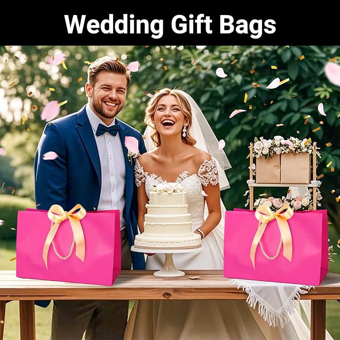 EUSOAR Hot Pink Gift Bags, 50pcs 16"x6"x12" Large Thank You Paper Gift Bags with Bow Ribbon Handles, Gift Wrap Shopping Treat Bags Bulk for Wedding Party Favor Grocery Baby Showers Birthday - Image 7
