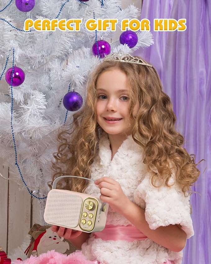 Mini Karaoke Machine for Kids with 2 Wireless Microphone, Portable Bluetooth Speaker, Kids Karaoke Machine to Sing Anywhere, for Girls, Ideal for Party, Birthday, Family Meeting