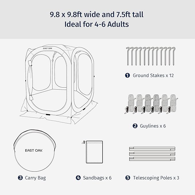 East Oak Screen House Tent Pop-Up, Portable Screen Room Canopy Instant Screen Tent 10 x 10 FT with Carry Bag for Patio, Backyard, Deck & Outdoor Activities, Beige