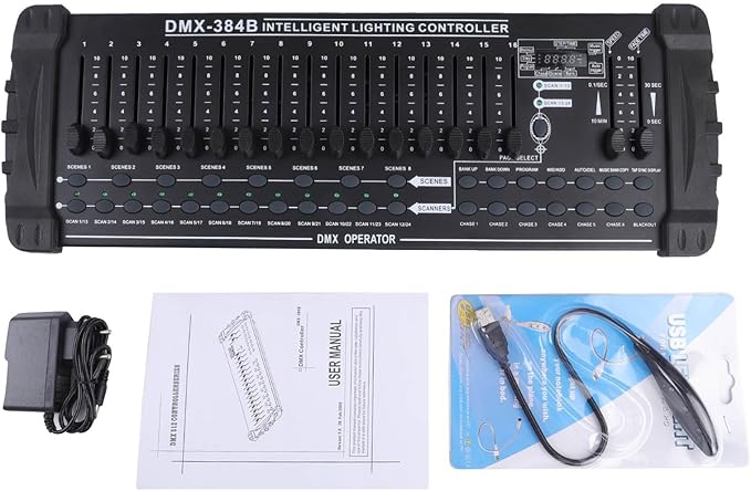 DMX512 DJ Controller 384CH DMX Cotroller Use for Program Editing of Bar Club Live Lights Show Support 30 Banks 8 Scenes 24 Fixtures Stage Lighting Console