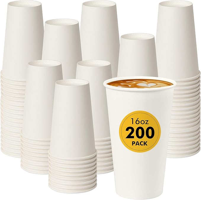 RACETOP 16 oz Coffee Cups, 200 Pack, Disposable Paper Hot Coffee Cup | Thickened Paper, Leak-proof, BPA-free, Ideal for Daily Use, Coffee Shop, Party, Travel, Picnic, Events by RACETOP