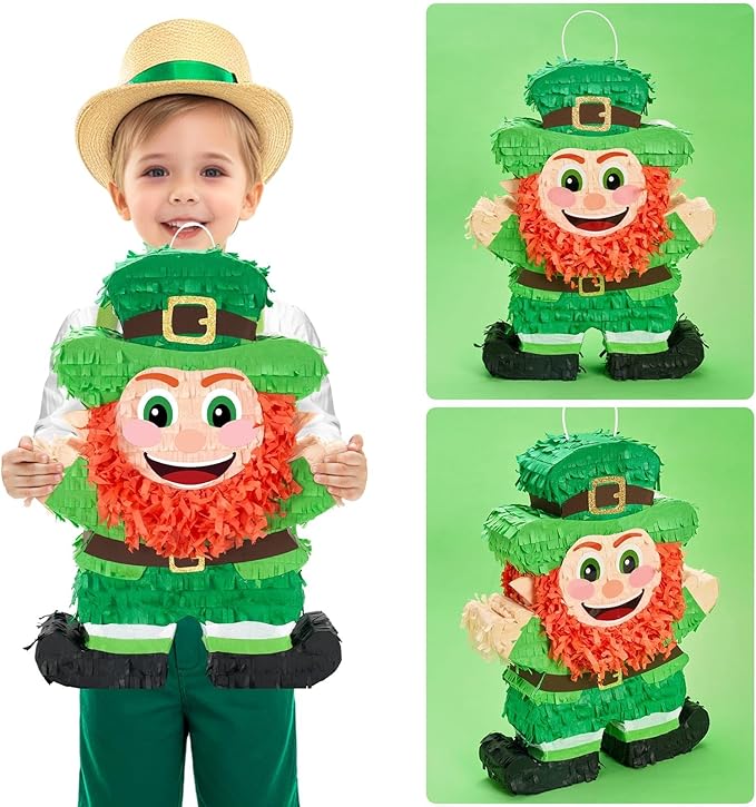 WERNNSAI St Patricks Day Piñata Game St.Patrick's Kids Piñata with Blindfold and Stick for St Patricks Party Decoration Green Shamrock Piñata Candy Holder Party Supplies Baby Shower School Activities
