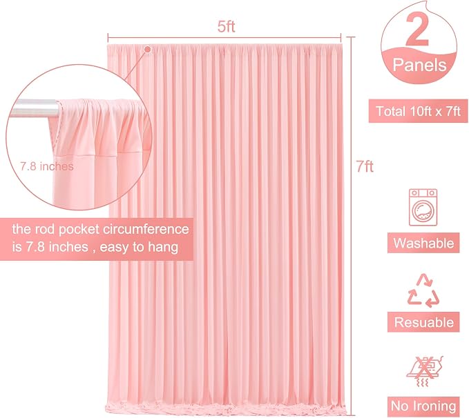 10ft x 7ft Blush Pink Backdrop Curtain for Parties Pink Wrinkle Free Backdrop Drapes Panels for Baby Shower Wedding Birthday Photo Gender Reveal Photography Polyester Fabric Background Decoration - Image 6