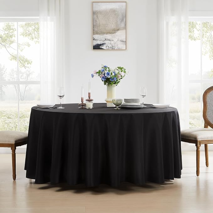 2 Pack Black Round Tablecloths 108 Inch for Dining Tables | Washable Decorative Linen Polyester Table Cover for Banquets Buffets Parties and Weddings - Image 7