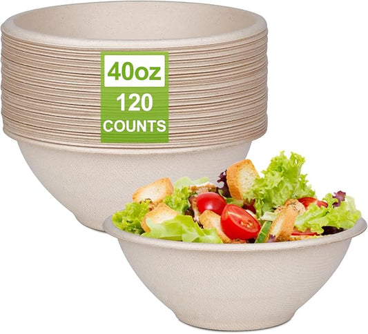 Large Paper Bowls, 40oz Compostable Bowls, 120 Pack Heavy Duty Disposable Bowls For Hot Soup, Salads,Cereals- Made from 100% Sugarcane Fiber by Unknown