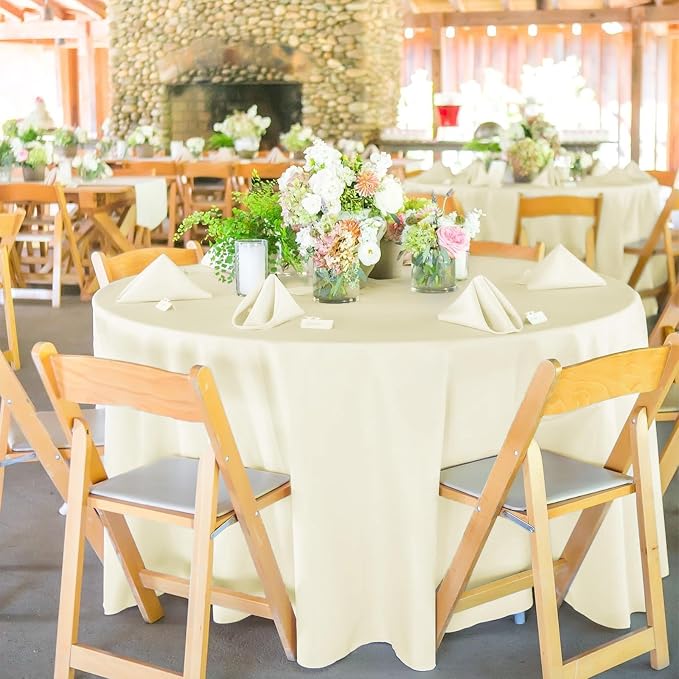12 Packs 120 Inch Beige Round Polyester Tablecloths | Table Cover for Round Tables, Stain and Wrinkle Resistant Washable Table Cloth, Perfect for Wedding Banquet Parties - Image 6