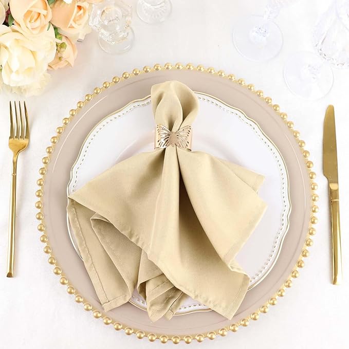 Efavormart Premium Cloth Napkins Set of 10, 17x17 Inch Beige Seamless Dinner Napkins, Washable Linen Table Napkin Cloth with Hemmed Edges for Weddings, Party and Banquet by efavormart