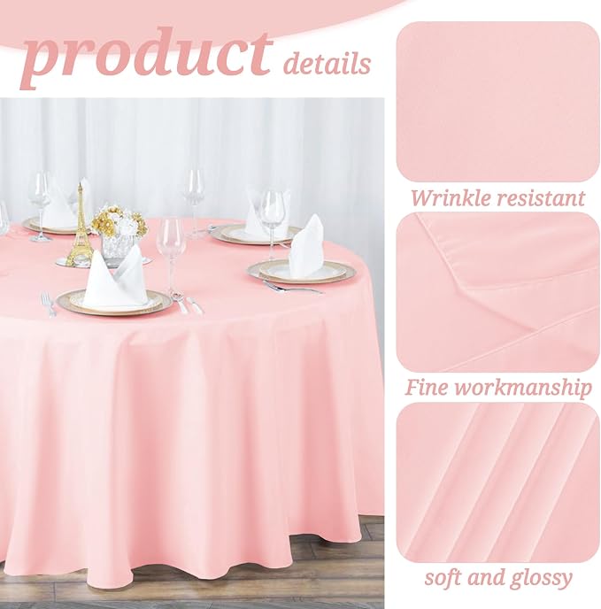 YMHPRIDE 6 Pack Round Tablecloths - Pink, 90 Inch Polyester Round Table Cloth, Washable Fabric Table Covers for Wedding, Party, Dining, Banquet - Image 3