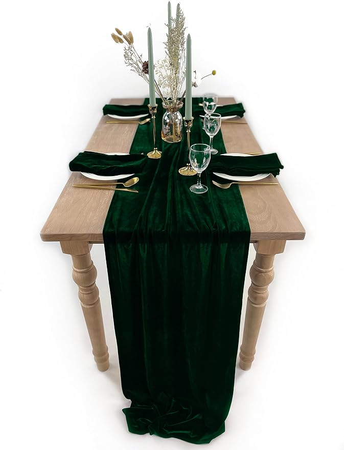 Emerald Green Velvet Table Runner, Luxurious Wedding Table Runner Decorations, 20 x 120 inch 10ft Velvet Fabric Table Linen Overlay for Party by BTFHOME
