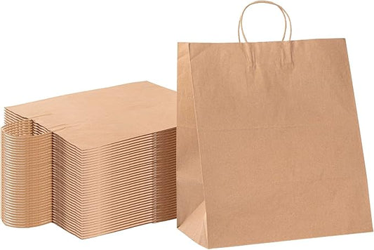 Restaurantware 15.9 x 9.8 x 17.3 Inch Kraft Paper Gift Bag with Handles - 100 Pack -Saving Nature Brown Large Paper Bags For Grocery, Shopping, Retail by Restaurantware