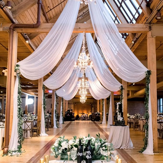 MODFUNS 4 Panels Wedding Ceiling Drapes White Sheer Arch Draping Fabric 5FTx20FT Chiffon Ceiling Drapery Curtain Sheers Chiffon Backdrop Curtains Wedding Archway Drape for Reception Ceremony Decor by MODFUNS