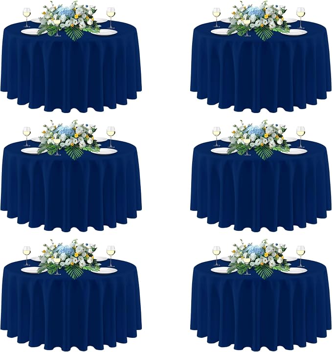 sancua Navy Blue Round Tablecloths 90 Inch (Fit 30-72 Inch Tables), 6 Pack | Circle Fabric Table Cloths for Wedding Party Banquet Birthday, Washable Polyester Cover by sancua