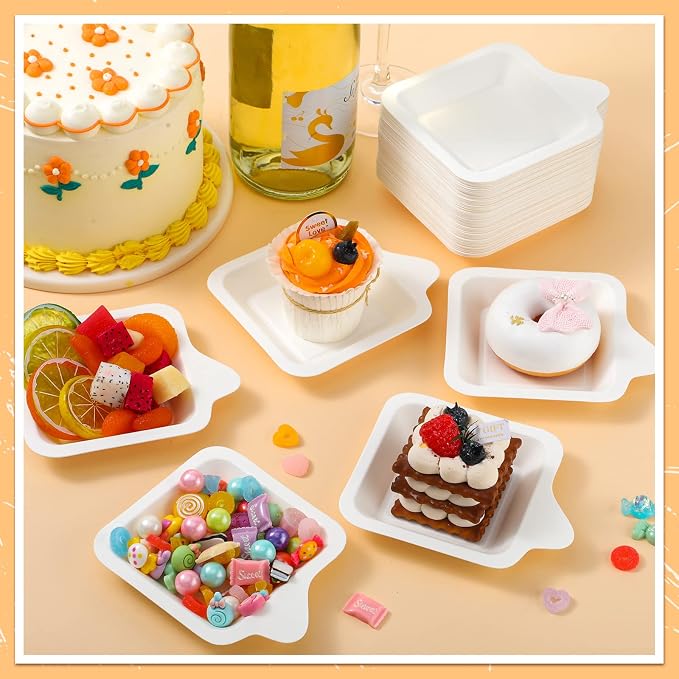 Remerry 1000 Pcs Small Paper Plates Bulk for Dessert, 4.45 x 5.24 Inch | White Paper Disposable Plates Square Party Cake Snack Sugarcane Bagasse Fiber Wedding Birthday Dinner Graduation Pet Feeding - Image 4