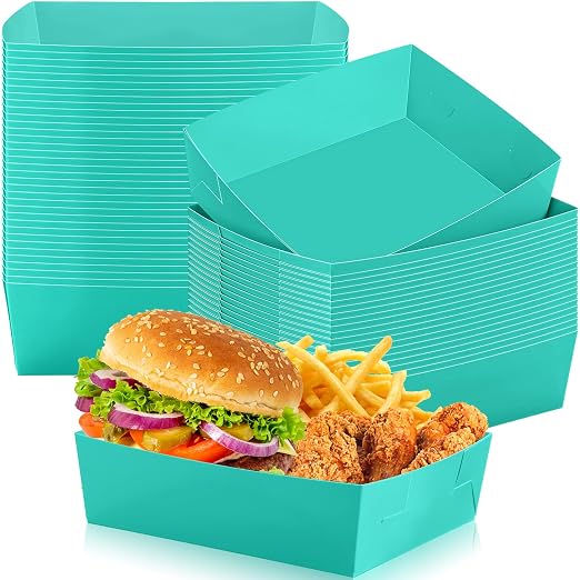 Uiifan 50 Pcs 5 lb Extra Large Paper Food Trays Disposable Food Boat Nacho Plate Serving Snack Trays Grease Resistant Self-assembly for Back to School Party Birthday Wedding Supply (Teal) by Uiifan