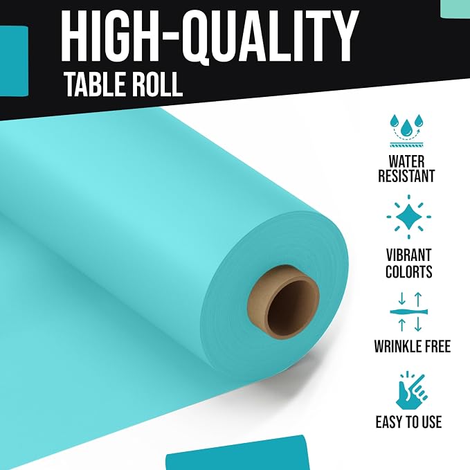 Party Solids Aqua Plastic Table Cover Roll Pack of 6, 40" X 100' Table Cloth Plastic Cover Roll - Premium Quality Thick 0.5 MIL Banquet Rolls - Disposable Tablecloth Rolls - Image 4