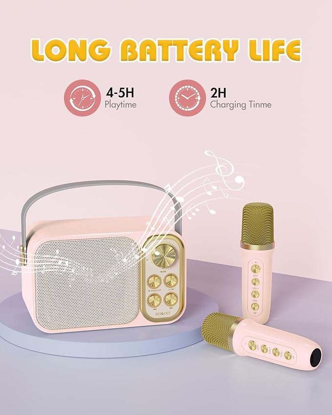 Mini Karaoke Machine for Kids with 2 Wireless Microphone, Portable Bluetooth Speaker, Kids Karaoke Machine to Sing Anywhere, for Girls, Ideal for Party, Birthday, Family Meeting