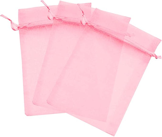 200 Pcs Pink 5x7 Sheer Drawstring Organza Bags - Jewelry Pouches, Wedding Party Favor, Gift Bags by Kyezi+Design+and+Craft