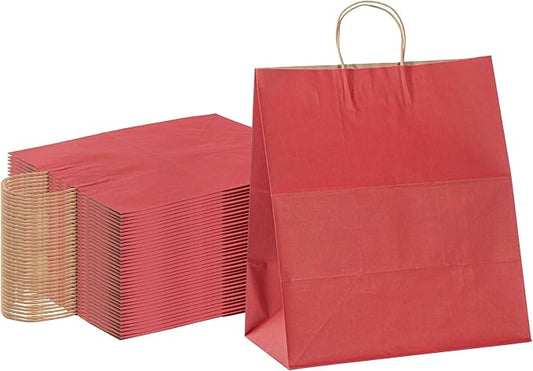 Restaurantware-Saving Nature 15.9 x 9.8 x 17.3 Inch Shopping Bags, 100 Large Retail Bags With Handles - Sustainable, Durable, Red Paper Merchandise Bags, For Wedding, Birthday Party Favor by Restaurantware