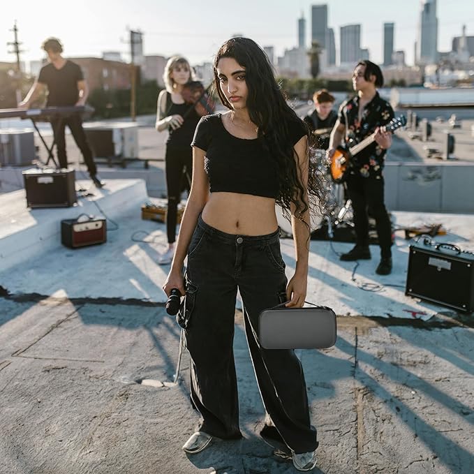 Boobowl Bluetooth Microphone Wireless Case Digital Microphones, Portable Wireless Mic Box for Rechargeable Battery, Receivers, Adapter (Bag Only)-Grey