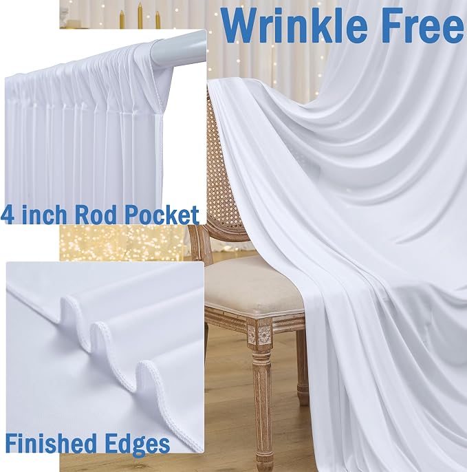 50ft x 12ft Wrinkle Free White Backdrop Curtains for Parties, 10 Panels 12FT Long Silky Polyester Photo Backdrop Drapes Back Drop Cloth for Wedding Birthday Photography Background Decor - Image 2