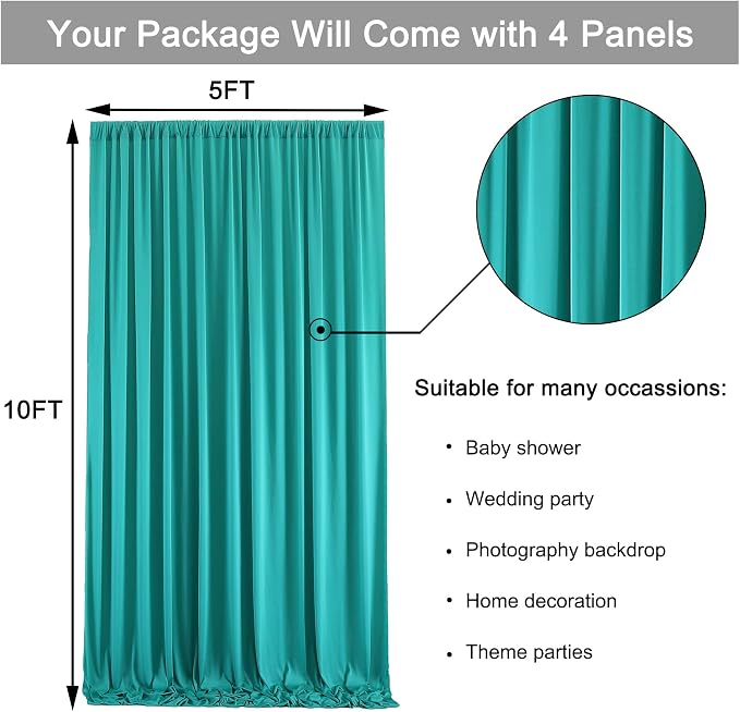 20x10ft Turquiose Backdrop Curtains for Parties, 4 Panels 5x10ft Wrinkle-Free Polyester Background Curtains for Wedding, Birthday, Baby Shower,Graduation, Decorations - Image 5