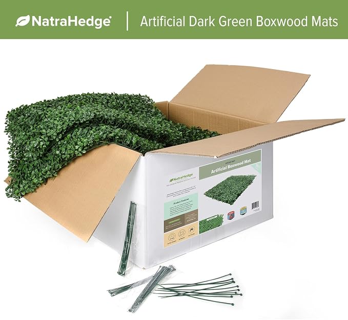 NatraHedge 20"" X20'' (12 Pack) Artificial Green Grass Wall Decor, (33SqFt) | Hedge Leaf Boxwood Roll Panels for Indoor, Outdoor, Garden And Balcony Privacy Fence Screen | UV Resistant | Easy Install - Image 2