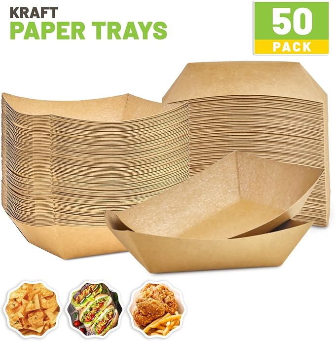 ZORRITA 50 Pack 3 Lb Paper Food Trays | Disposable, Kraft Paper, Nacho Trays, Food Boats, Taco Holders, Party Serving Baskets, For Hot Dogs Snacks Tacos Fries - Image 3