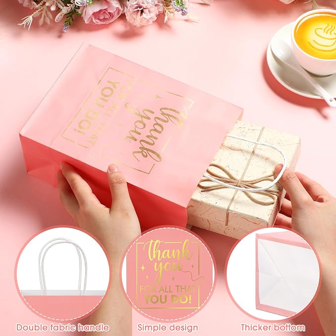 Engrowtic 100 Pcs Thank You Gift Bags with Handles Bulk, Pastel Color | Kraft Paper Bag, 8.3 x 3.1 x 6 Inch, Employee Appreciation Gift, Coworker Nurse Teacher Staff Business Wedding - Image 3