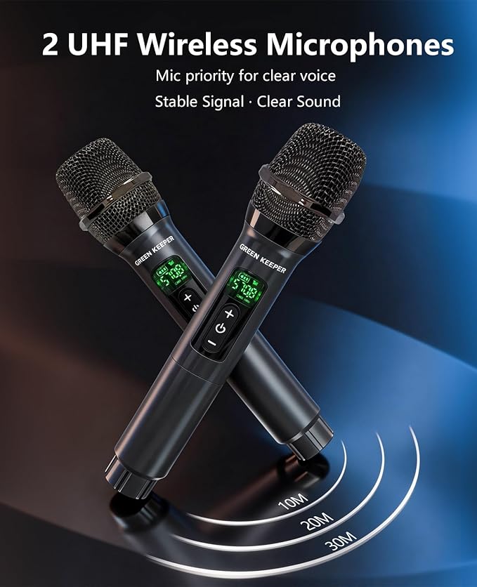 GKD61 Karaoke Machine for Adults with 2 Wireless UHF Microphones, 400W Peak Power Karaoke System with Dual 6.5'' Subwoofers, Portable Party Bluetooth Speaker with RC, Bass & Treble Control for Outdoor