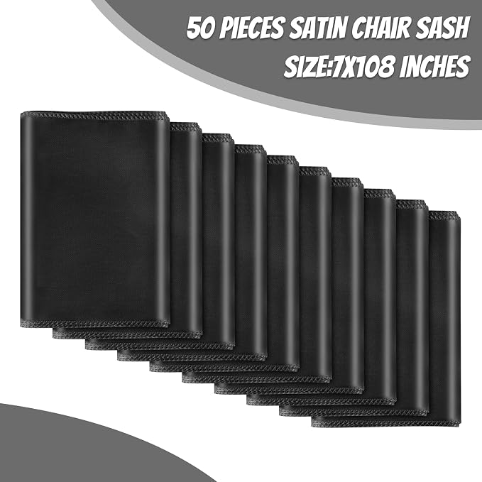 50 PCS Black Satin Chair Sashes Bows Universal Chair Ribbon Ties Back Sash for Wedding Party Reception Events Banquets Hotel Event Chair Cover Decoration (Champagne 7x108 inch) - Image 2