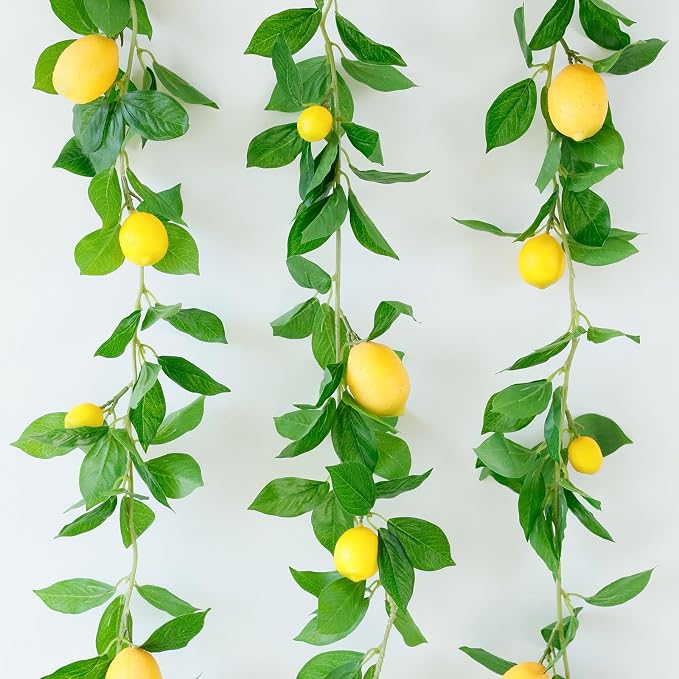 Dallisten 3 Strands Lemon Artificial Vines, 71" Lemon Silk Vine Garland with Green Leaves, Fake Hanging Plants Greenery Decor for Home, Bedroom, Wall, Party, Wedding Decoration by dallisten