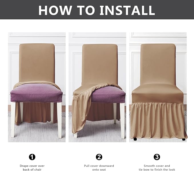 molasofa Chair Covers for Dining Room Set of 6 Stretch Chair Slipcovers with Skirt for Kitchen Seat Protectors Wedding Banquet Decor Kids Pets Spandex Fabric Washable (6pcs, Brown) - Image 7